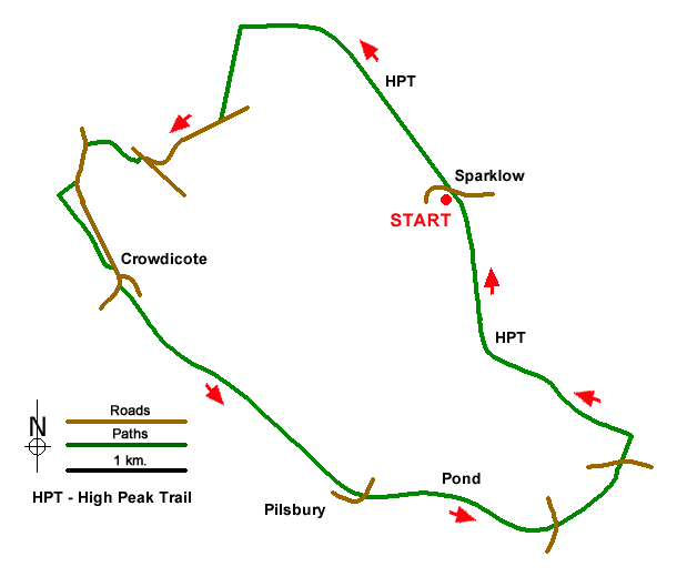 Route Map - Sparklow, Crowdicote & Pilsbury Circular Walk