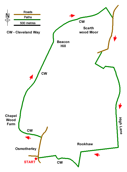 Route Map - Scarth Wood Moor from Osmotherley Walk