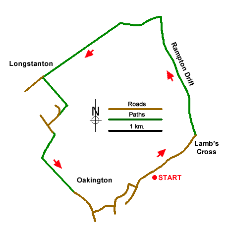 Route Map - Oakington and Longstanton round via Rampton Drift Walk