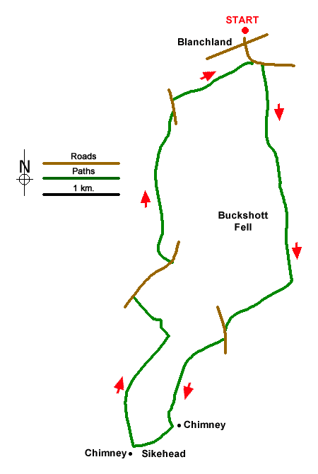 Route Map - Buckshott Fell & Sikehead Mines Walk