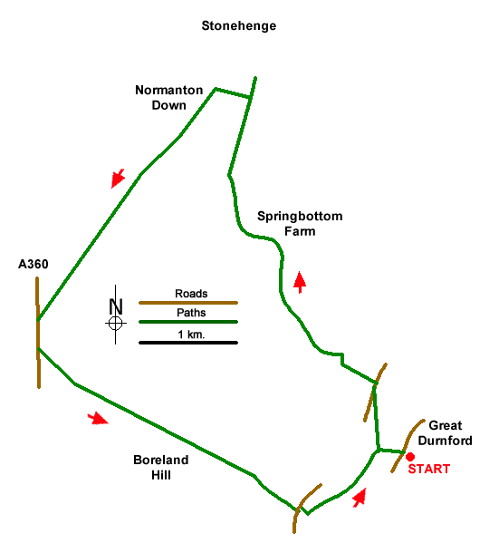 Route Map - Normanton Down & Stonehenge from Great Durnford Walk