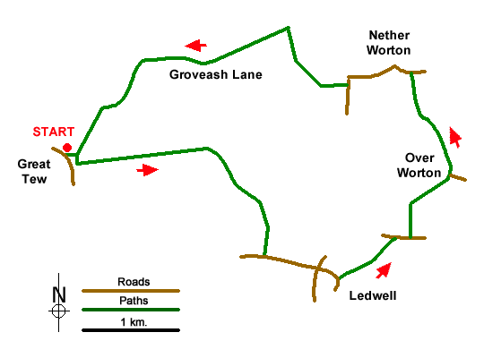 Route Map - Ledwell & Nether Worton from Great Tew Walk