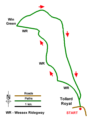 Route Map - Win Green from Tollard Royal Walk