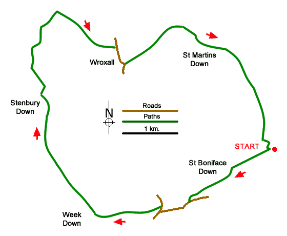 Route Map - Ventnor Downs Circular Walk