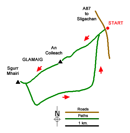 Route Map - Glamaig (Sgurr Mhairi & An Coileach) Walk